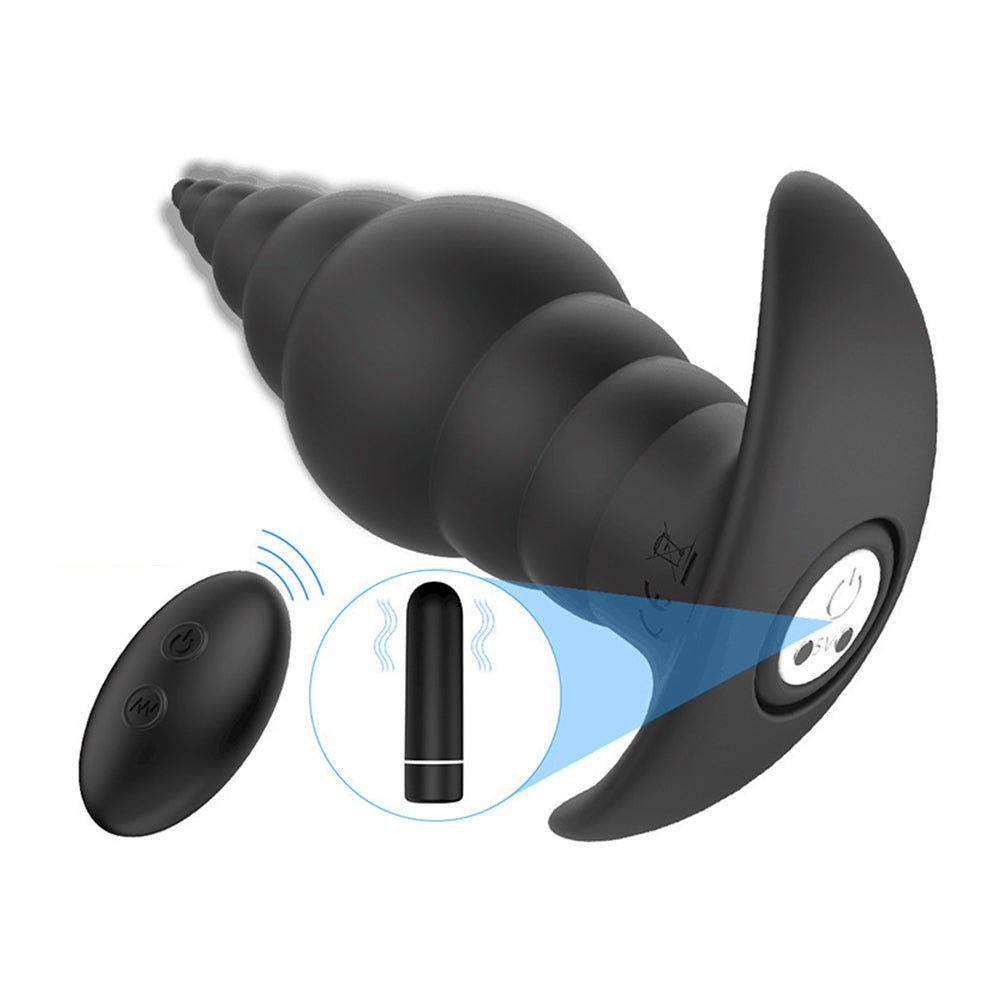 TaRiss's アナルバイブ バイブレータ サザエ形 リモコン付き ローター取り外し可能 9段階振動モード 凹凸あり 磁石吸引で充電 シリコン ブラック 35mmx94mm - TaRiss's