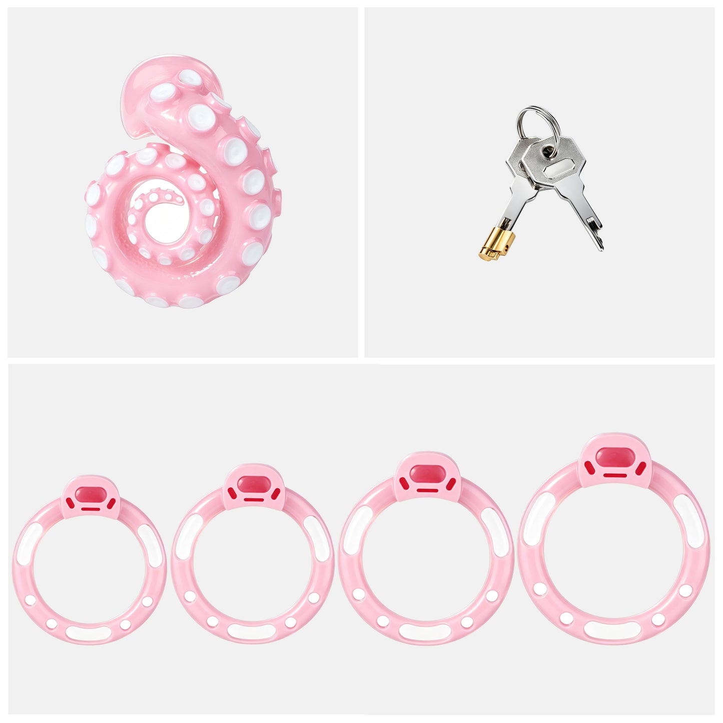 MinYn 触手形 貞操具 樹脂製品 鍵付き 男性用 SM 外出用可 ピンク色 MinYn