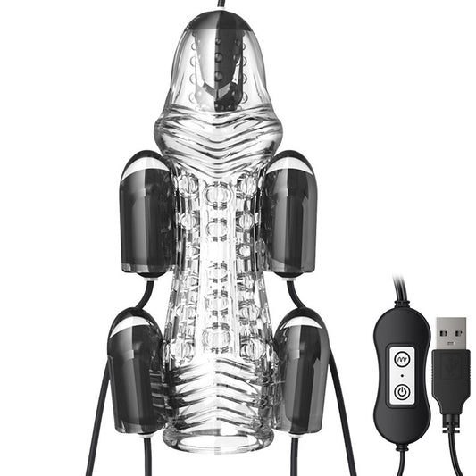 TaRiss's ペニスリング 亀頭責め ペニス責め 五つのローター イボ付き 10種類振動モード USB給電 TPE製 男性用 クリア 150mmx75mm - TaRiss`s