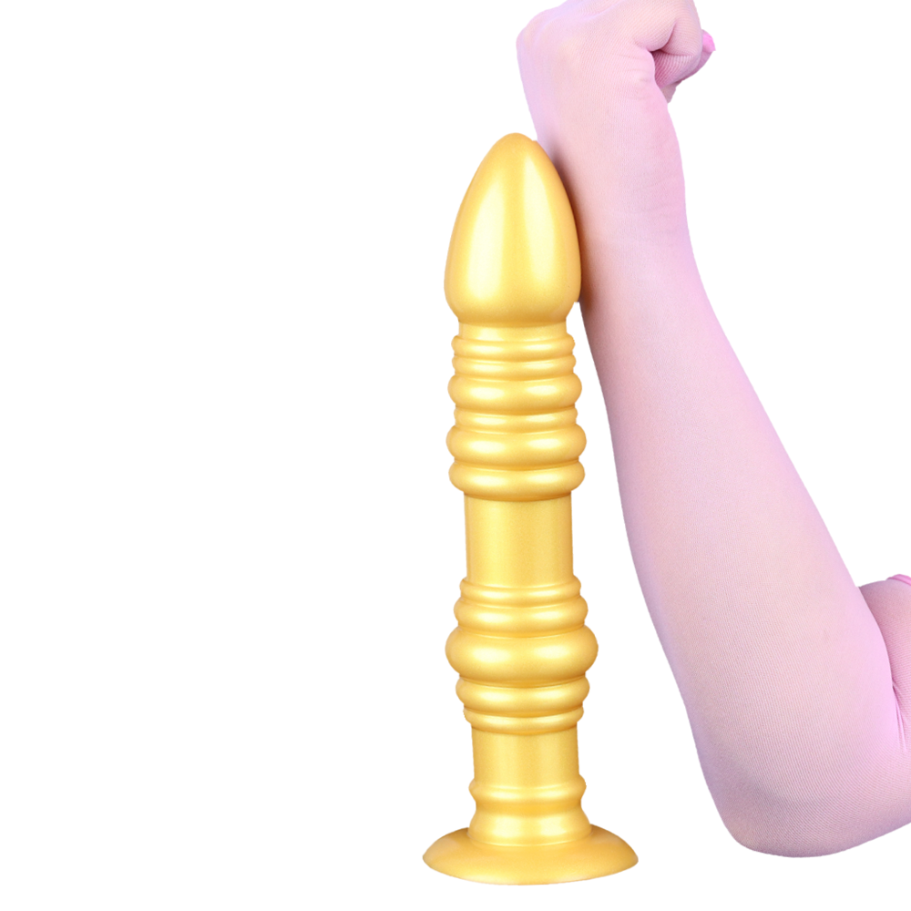 MinYn 紡錘 アナルプラグ 液体シリコン 吸盤付き ゴールド色 MinYn