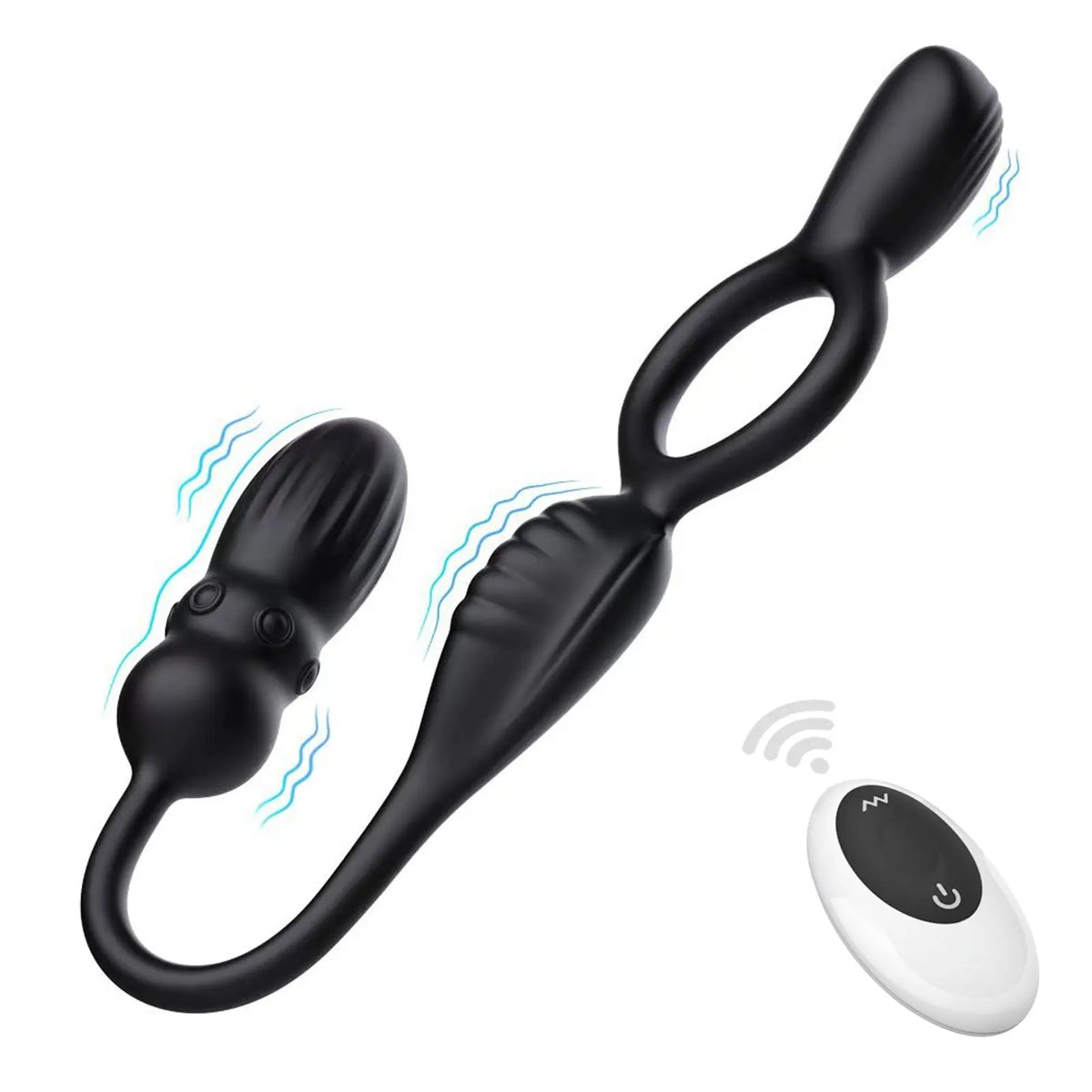 TaRiss's 電動ペニスリング アナルプラグ付き 10段階振動モード リモコン付き 多種用途 シリコン ブラック - TaRiss's