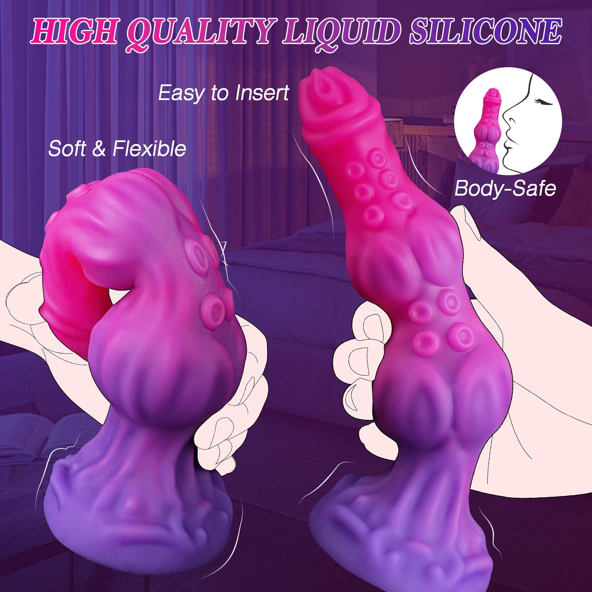 NIGHTLOOM アナルプラグ ローズファンタジー型 フレアベース付き ピンクパープルグラデーション 液体シリコン Nightloom