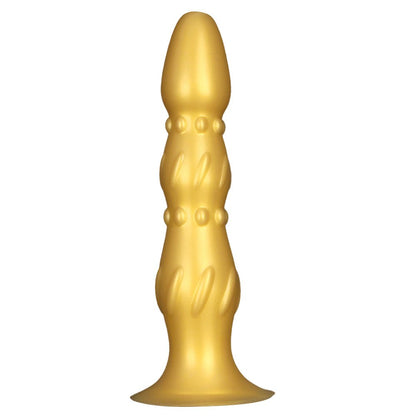 MinYn アナルプラグ 凹凸あり 液体シリコン 3ビーズ 吸盤付き ゴールド 二つのサイズ - TaRiss's