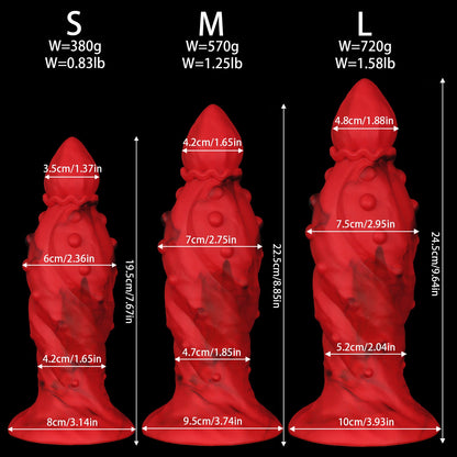 MinYn アナルプラグ 吸盤付き 凹凸あり レッド 液体シリコン - TaRiss's