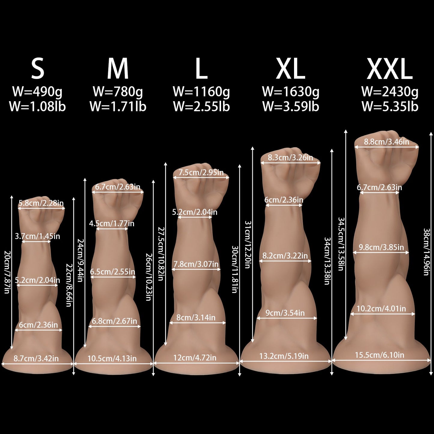 NIGHTLOOM アナルプラグ 拳のデザイン 強い筋肉 吸盤付き 凹凸あり 液体シリコン 肌色 全5サイズ - TaRiss's