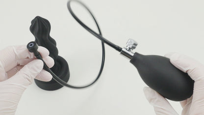 TaRiss's インフレート式アナルプラグ アナル拡張 凹凸あり 空気注入式 手動 吸盤付き シリコン ブラック