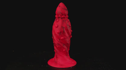 MinYn アナルプラグ 吸盤付き 凹凸あり レッド 液体シリコン