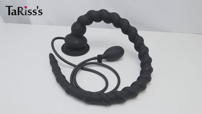 TaRiss's インフレート式アナルプラグ アナル拡張 空気注入式 手動 ネジ山形 吸盤付き シリコン ブラック