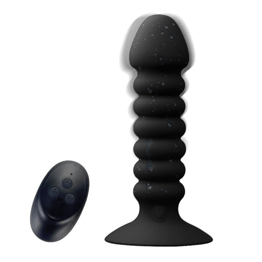 TaRiss'sアナルバイブ アナルプラグ 10段階振動モード ネジ山 リモコン付き 10m遠隔操作 吸盤付き USB充電 シリコン ブラック 28mmx113mm - TaRiss's