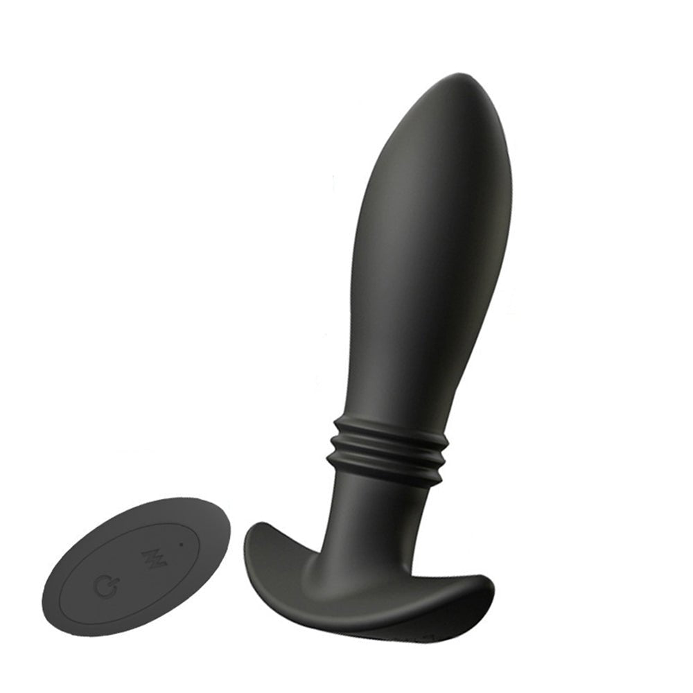 TaRiss's アナルバイブ バイブレータ ピストン可能 10段階振動とピストンモード リモコン付き 蕾形 アンカー形台座 シリコン ブラック 3.9cmx14.5cm - TaRiss's