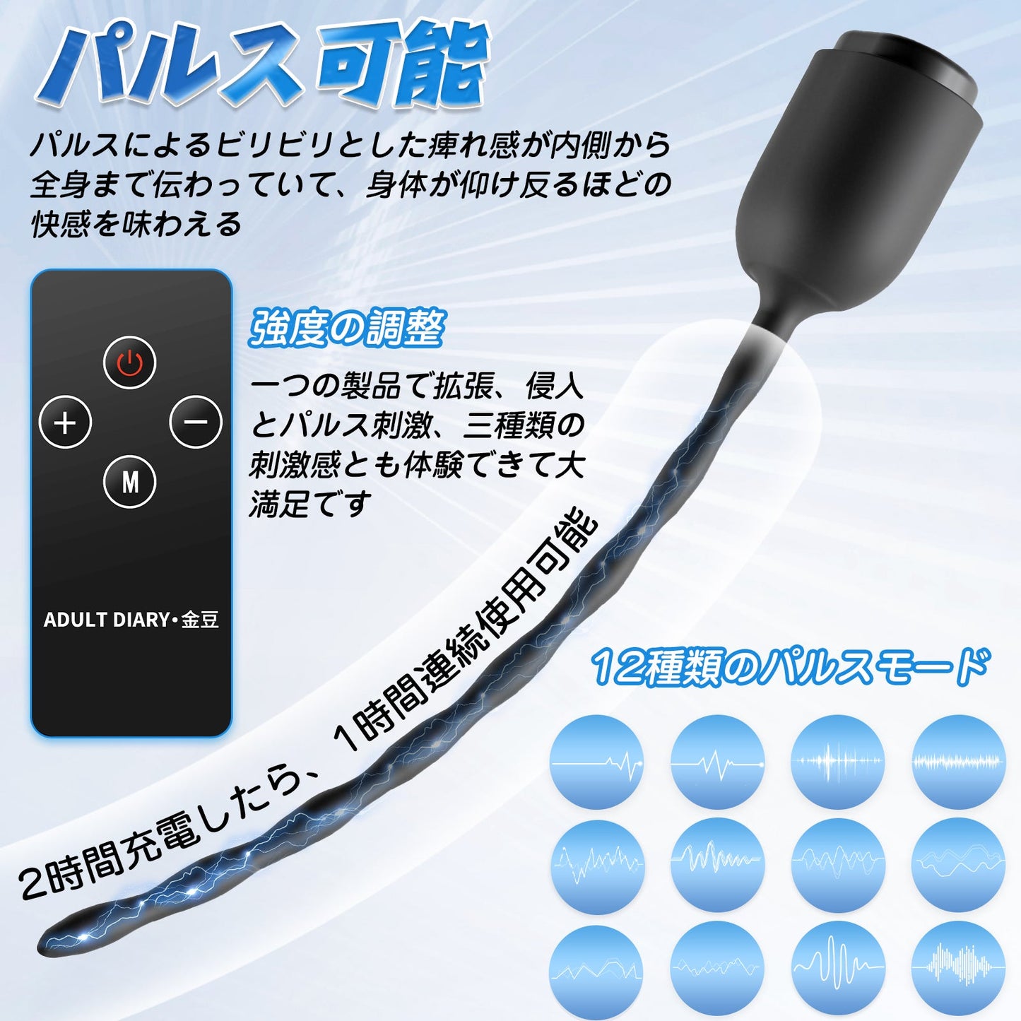 TaRiss's 3点セット 尿道プラグ 尿道ブジー パルス可能 コントローラー付き 尿道責め ペニス刺激 シリコン - TaRiss's