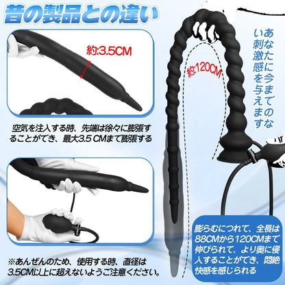 TaRiss's インフレート式アナルプラグ アナル拡張 空気注入式 手動 ネジ山形 吸盤付き シリコン ブラック - TaRiss's