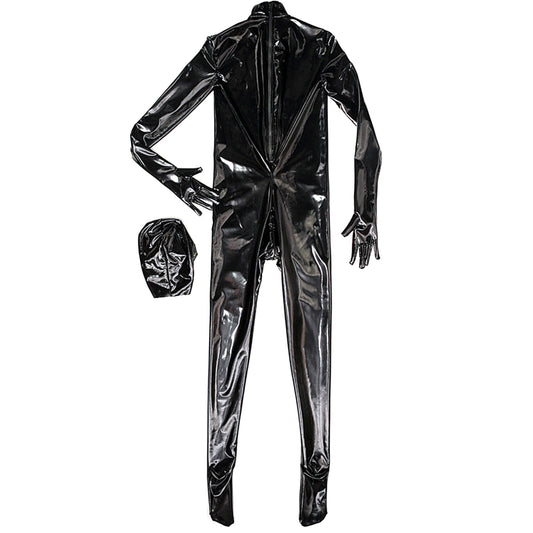 TaRiss's 長袖 キャットスーツ 全身覆うタイプ 取り外し可能 ボディタイツ ジッパー ボディスーツ 男性用 合成ラテックス - TaRiss's