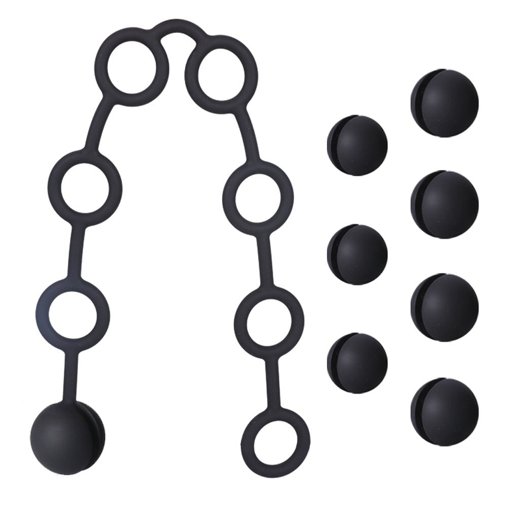 TaRiss's 9点セット 組み合わせ可能なアナルビーズ ビーズ8点付き 取り外し可能 ビーズの数調整可 アナルプラグ アナル開発 シリコン ブラック 5cm 6cm - TaRiss's